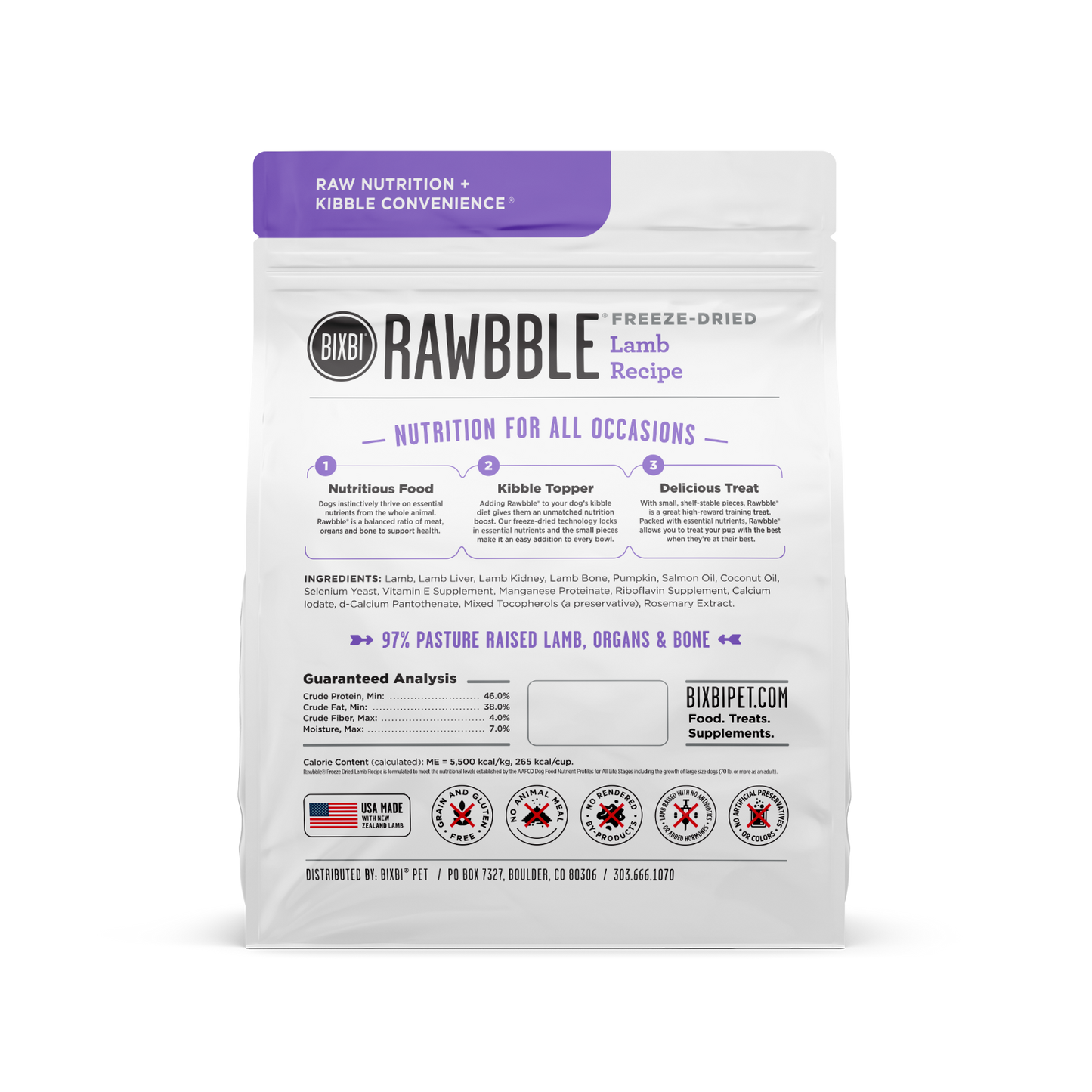 BIXBI Rawbble Lamb Recipe Freeze-Dried Dog Treat Food