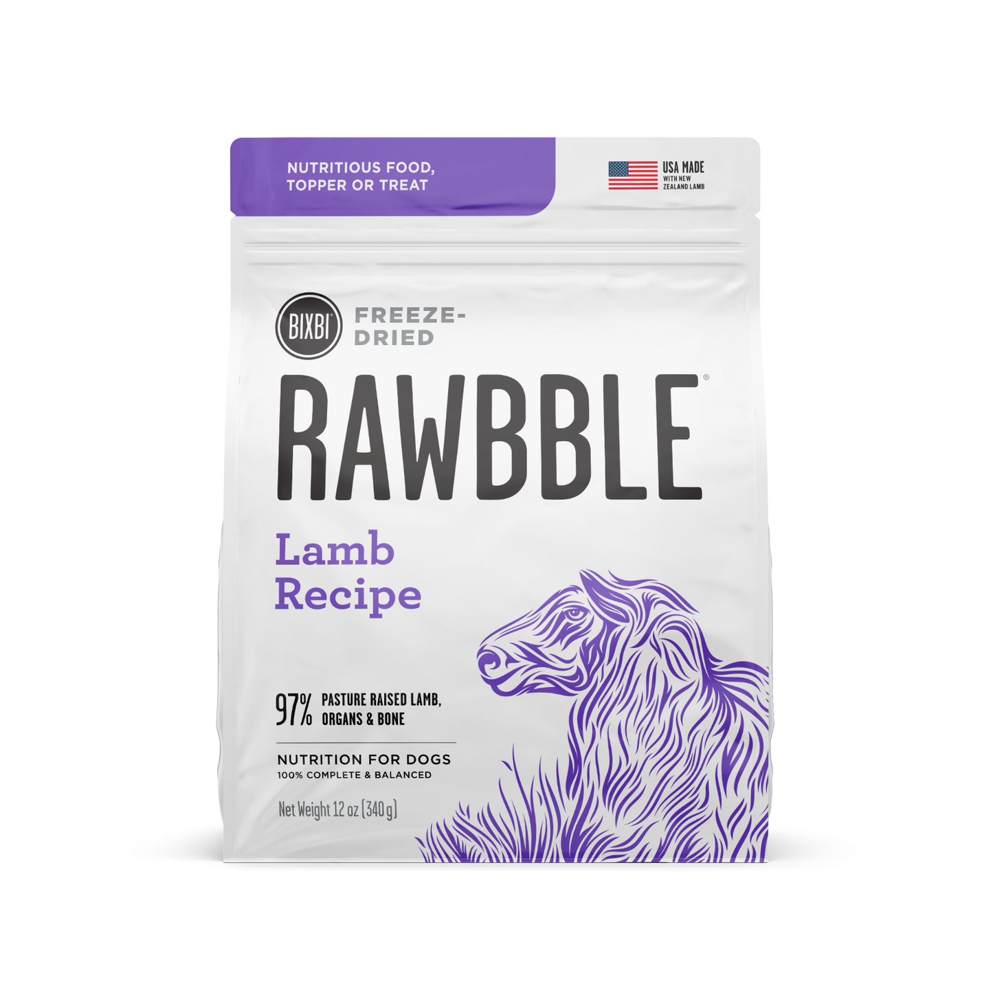 BIXBI Rawbble Lamb Recipe Freeze-Dried Dog Treat Food