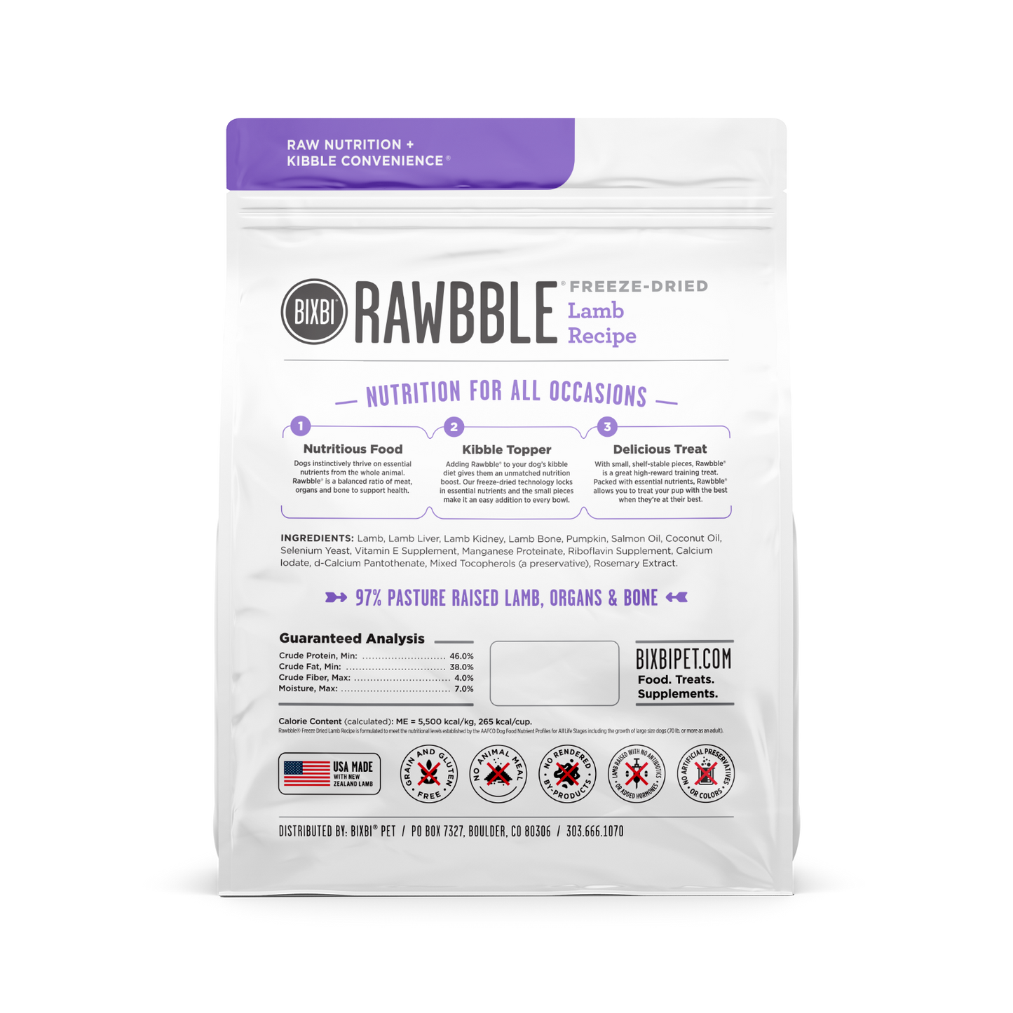 BIXBI Rawbble Lamb Recipe Freeze-Dried Dog Treat Food