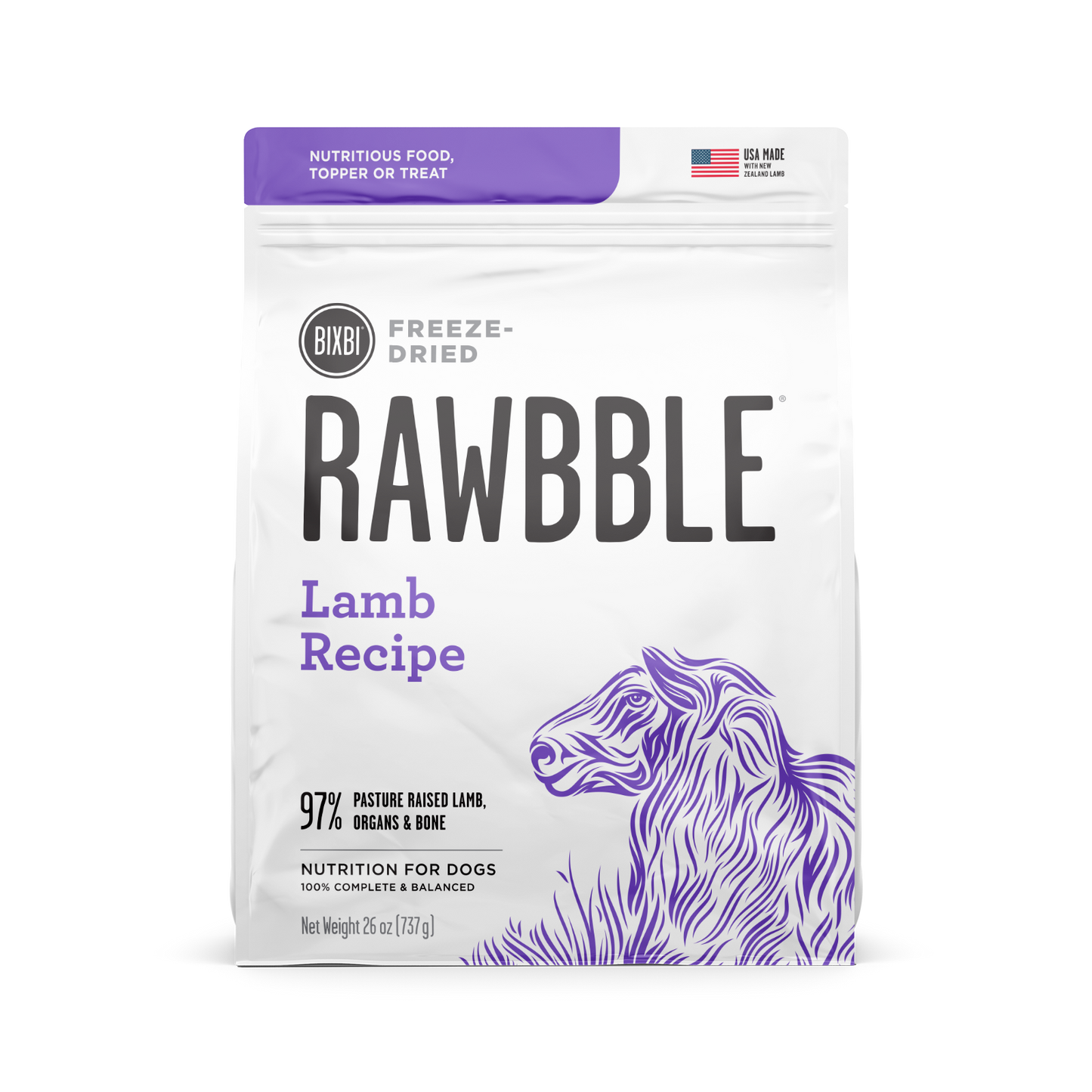 BIXBI Rawbble Lamb Recipe Freeze-Dried Dog Treat Food