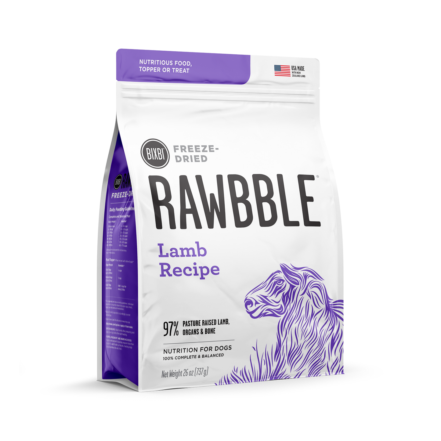 BIXBI Rawbble Lamb Recipe Freeze-Dried Dog Treat Food