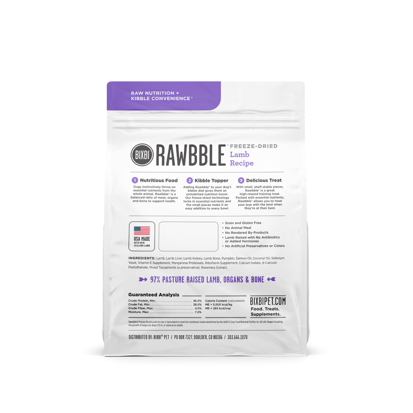 BIXBI Rawbble Lamb Recipe Freeze-Dried Dog Treat Food