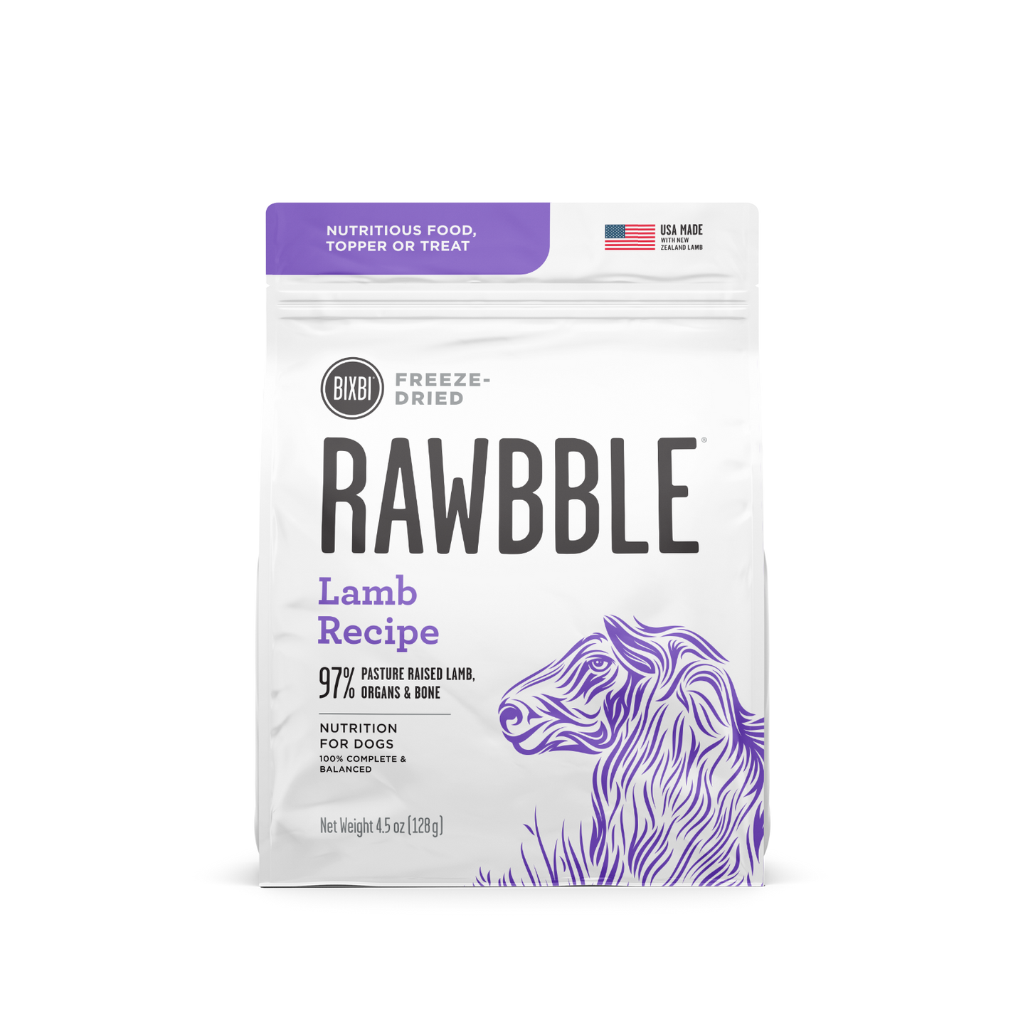 BIXBI Rawbble Lamb Recipe Freeze-Dried Dog Treat Food