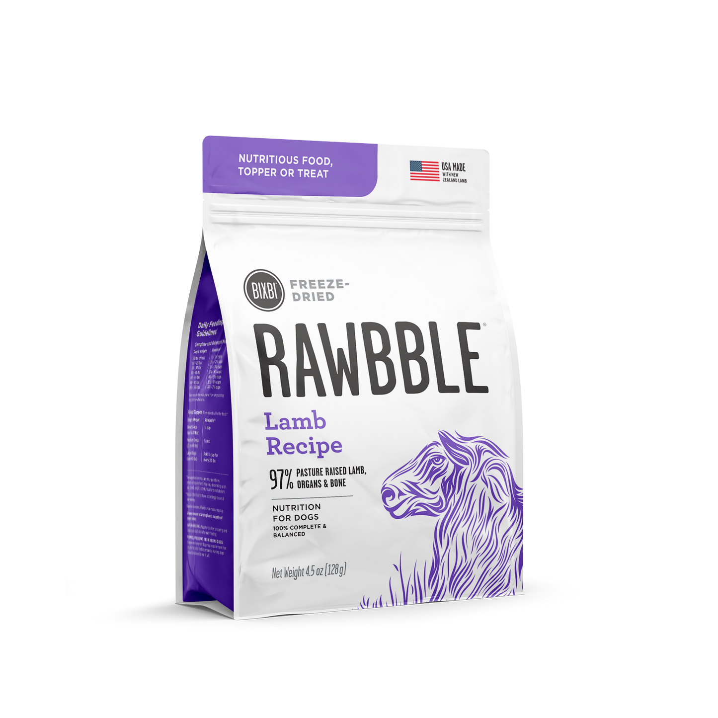 BIXBI Rawbble Lamb Recipe Freeze-Dried Dog Treat Food